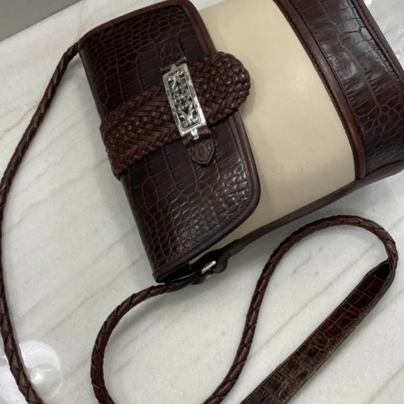 Brighton Celtic Leather Brown Bone Croc Womens Crossbody Silver Plate New - Picture 10 of 11